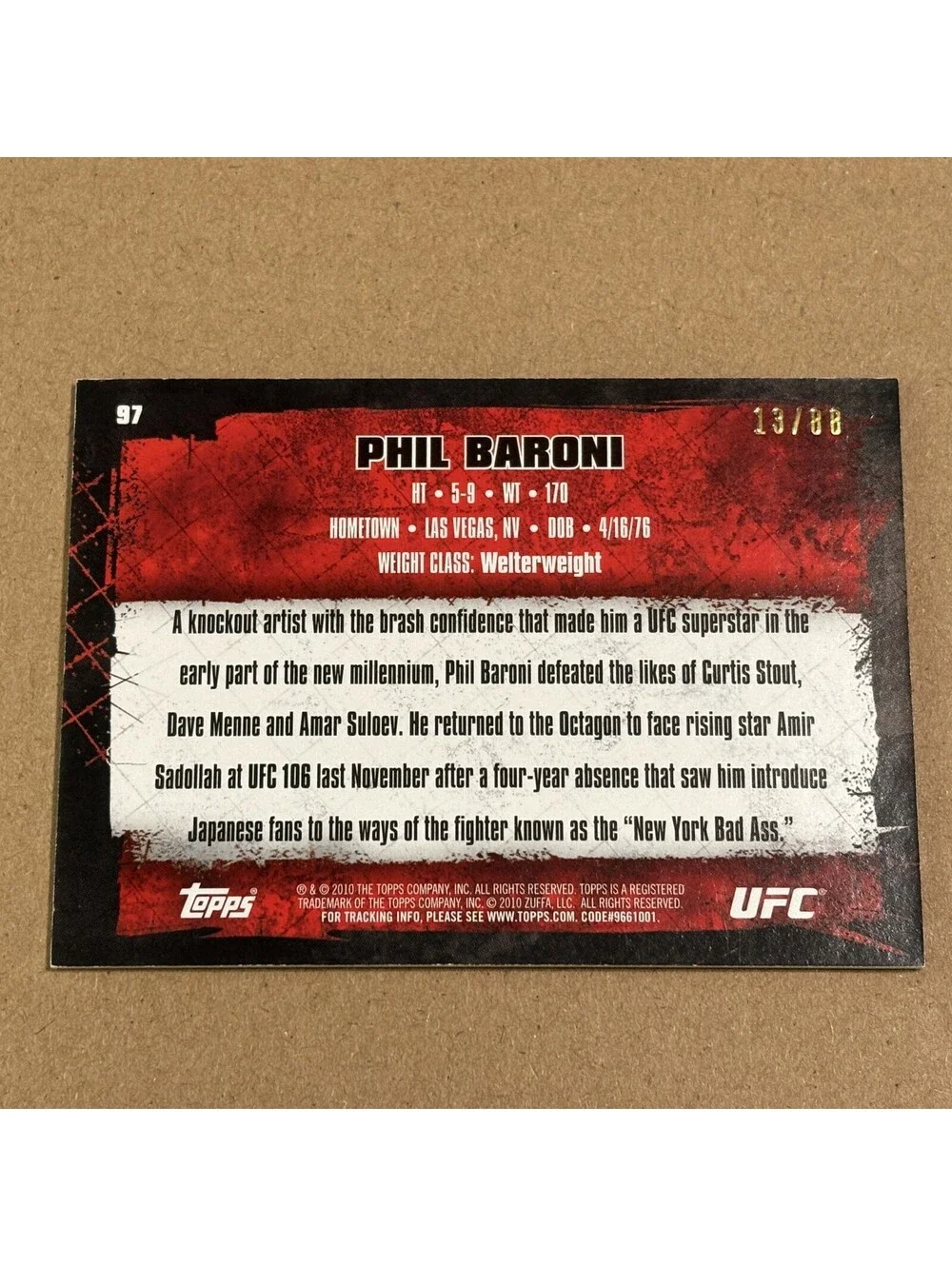 2010 Topps UFC Phil Baroni #97 Bronze #/88